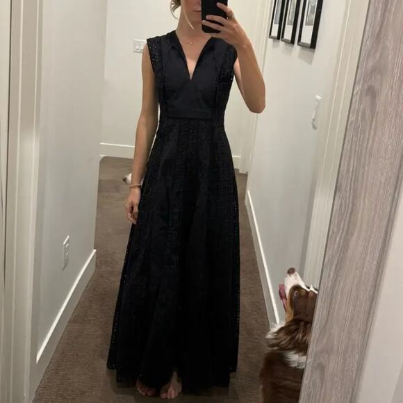 Veronica Beard Black Eyelet Maxi Dress MEDIUM Cottage Fit n Flare Designer $700 - Picture 4 of 14